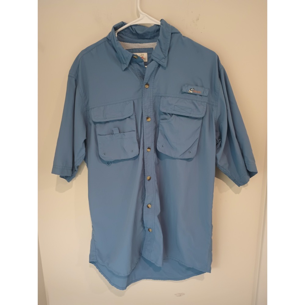 World Wide Sportsman Shirt Mens Medium Blue Short Sleeve Nylon Fishing Vent Flaw